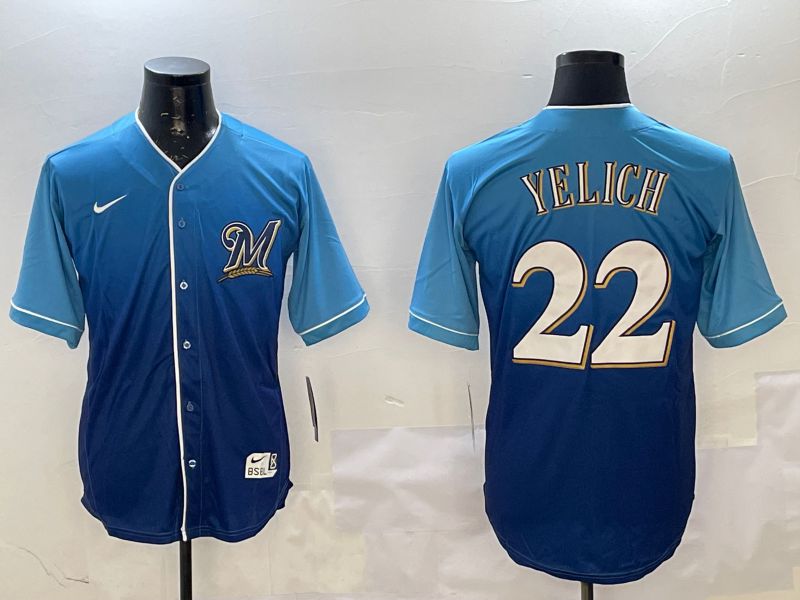 Men Milwaukee Brewers #22 Yelich Blue Fashion Game 2025 Nike MLB Jersey style 1
